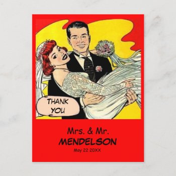Fun Retro Vintage Comic Wedding Thank You Postcard by RetroAndVintage at Zazzle