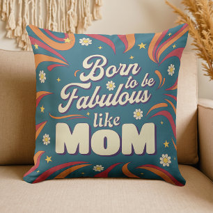 Fun Retro Vintage Psychedelic Mom Quote Typography Throw Pillow