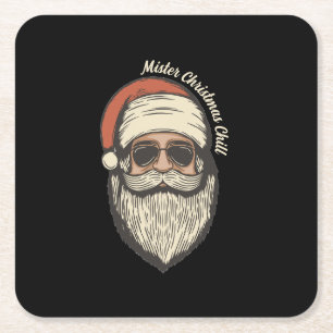 Fun Retro Vintage Sunglasses Santa Holiday Square Paper Coaster