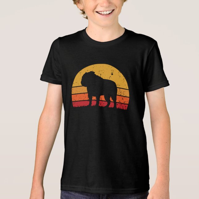 Fun Retro Vintage Sunset Bulldog Tri-Blend Shirt (Front)