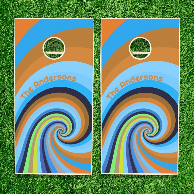 Fun Retro Wave Personalized Cornhole Set (Creator Uploaded)