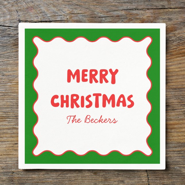 Fun Retro Wavy Red and Green Custom Chic Christmas Napkins (Creator Uploaded)