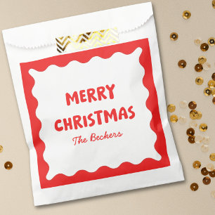 Fun Retro Wavy Red and White Custom Chic Christmas Favor Bag