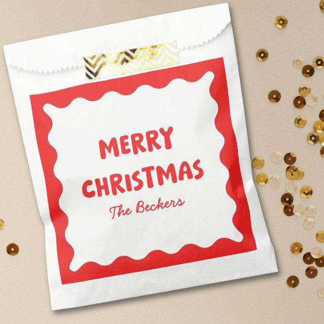 Fun Retro Wavy Red and White Custom Chic Christmas Favor Bag (Creator Uploaded)
