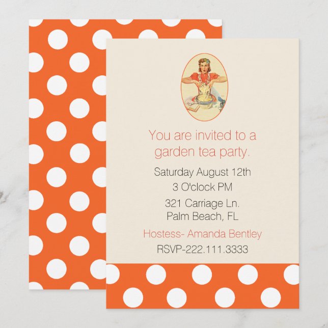 Fun Retro Woman Cooking Party Invitation (Front/Back)