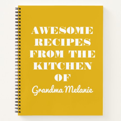 Fun Retro Yellow Typography Grandma Recipe Notebook