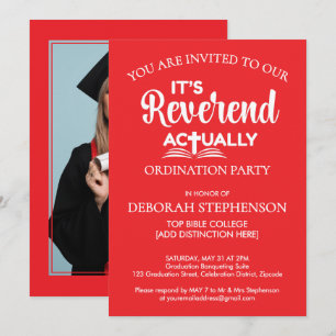 Fun Rev IT'S REVEREND ACTUALLY Ordination Party Invitation