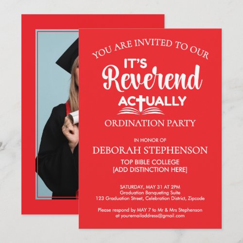 Fun Rev IT'S REVEREND ACTUALLY Ordination Party Invitation