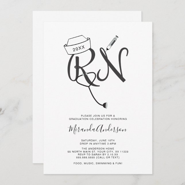 Fun RN nurse photo graduation celebration Invitation (Front/Back)