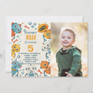 Fun Robot Birthday Invitation for Kids with photo