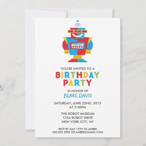 Fun Robot Birthday Party Invitation