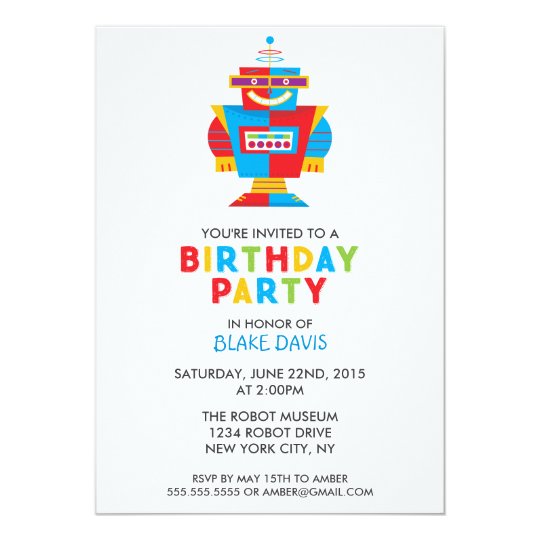 fun robot birthday party invitation zazzle com