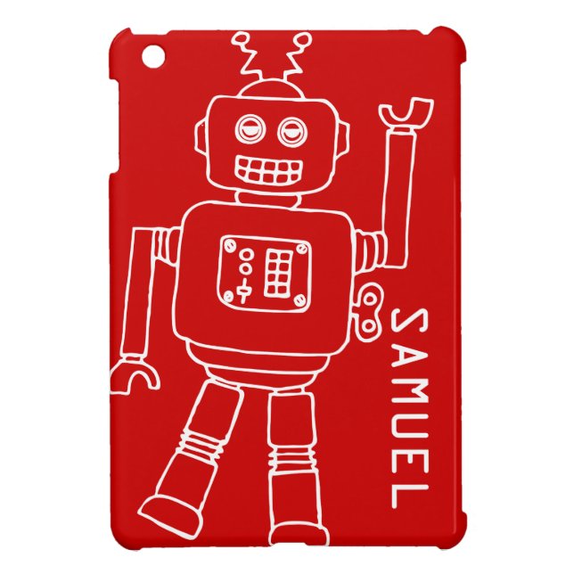 Fun robot kids named red white ipad mini case (Back)