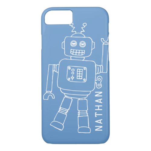 Fun robot named blue and white boys iphone case