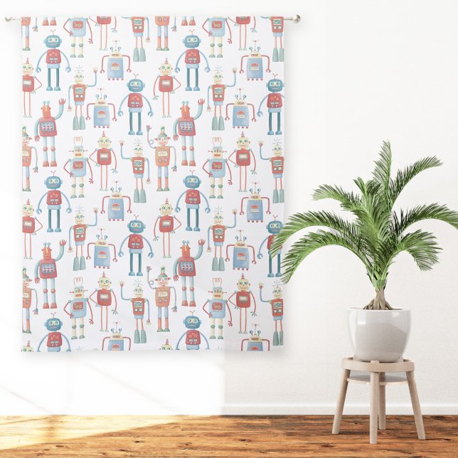 Fun Robot Pattern Sheer Curtains (Robot curtains for nursery or kids room with original art by Nic Squirrell. )