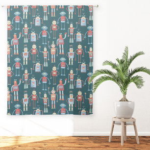 Fun Robot Pattern Teal Green Sheer Curtains