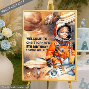 Fun Rocket Ship Boy Birthday Welcome Poster