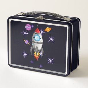 Fun Rocket Space Ship Metal Lunch Box