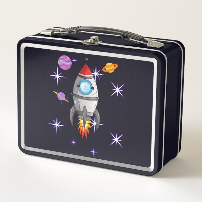 Fun Rocket Space Ship Metal Lunch Box (Front)