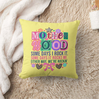 Fun Rockin Motherhood word art  Throw Pillow