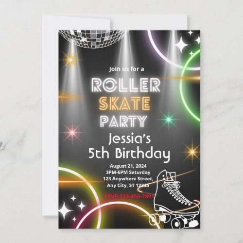 Fun Roller Skate Party Birthday Invitation