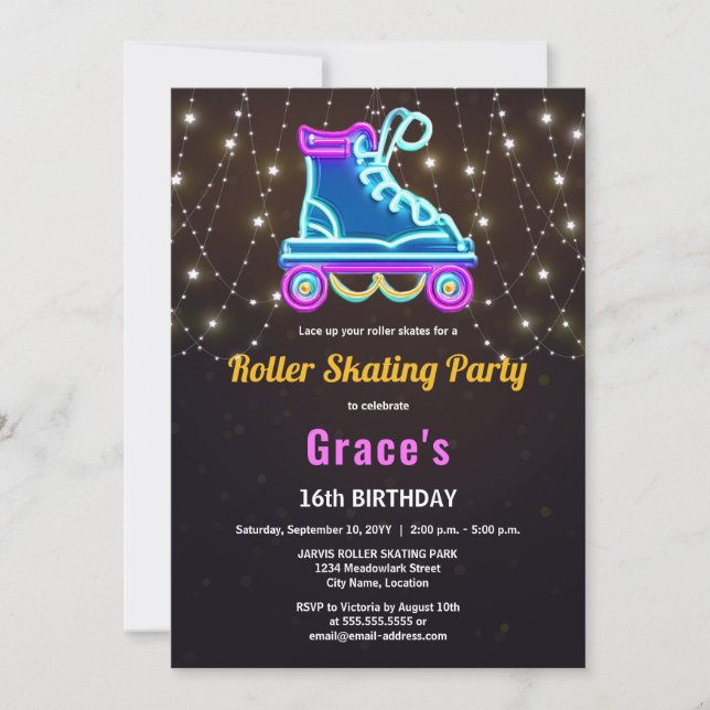 Fun Roller Skating Birthday Party Invitation (Front)