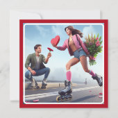 Fun Rollerblading Valentine for Him Holiday Card (Front)