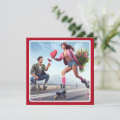 Fun Rollerblading Valentine for Him Holiday Card (Standing Front)