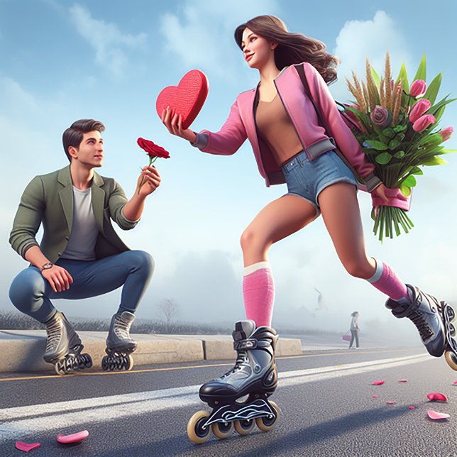 Fun Rollerblading Valentine for Him Holiday Card
