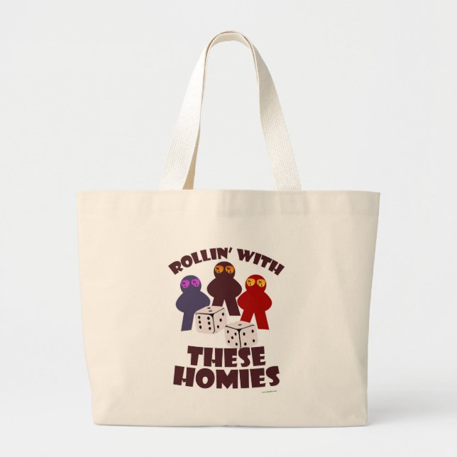 Fun Rolling Homies Boardgame Meeple Design Large Tote Bag (Front)