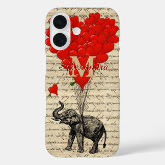 Fun romantic elephant love heart personalized iPhone 16 case