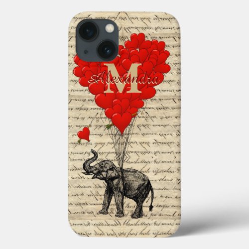 Fun romantic elephant love heart personalized iPhone 13 case