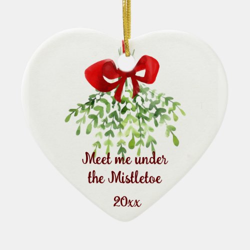 Fun Romantic Meet Under Mistletoe Quote Christmas  Ceramic Ornament