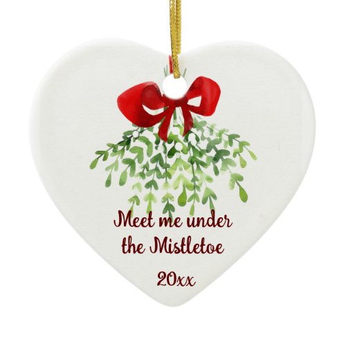 Fun Romantic Meet Under Mistletoe Quote Christmas  Ceramic Ornament