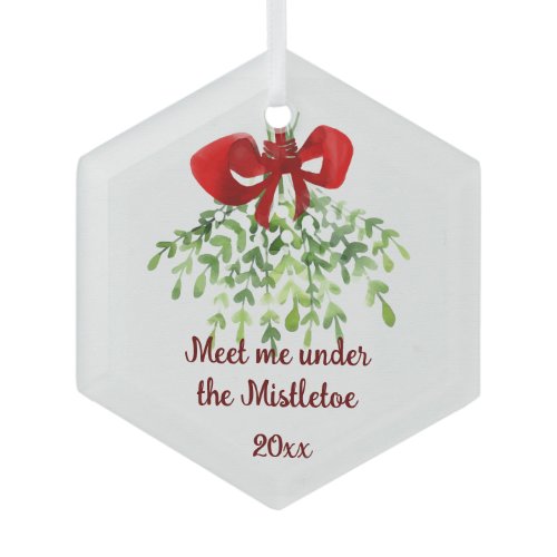 Fun Romantic Meet Under Mistletoe Quote Christmas  Glass Ornament