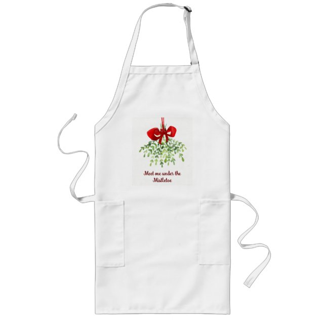 Fun Romantic Meet Under Mistletoe Quote Christmas  Long Apron (Front)