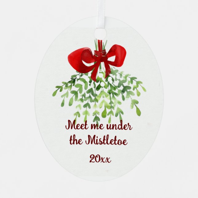 Fun Romantic Meet Under Mistletoe Quote Christmas  Metal Ornament (Front)