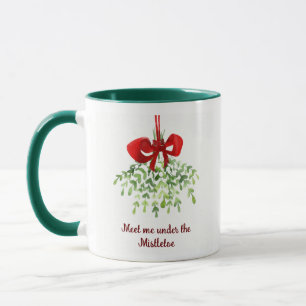 Fun Romantic Meet Under Mistletoe Quote Christmas Mug