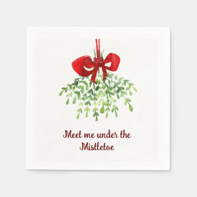 Fun Romantic Meet Under Mistletoe Quote Christmas  Napkins (Front)