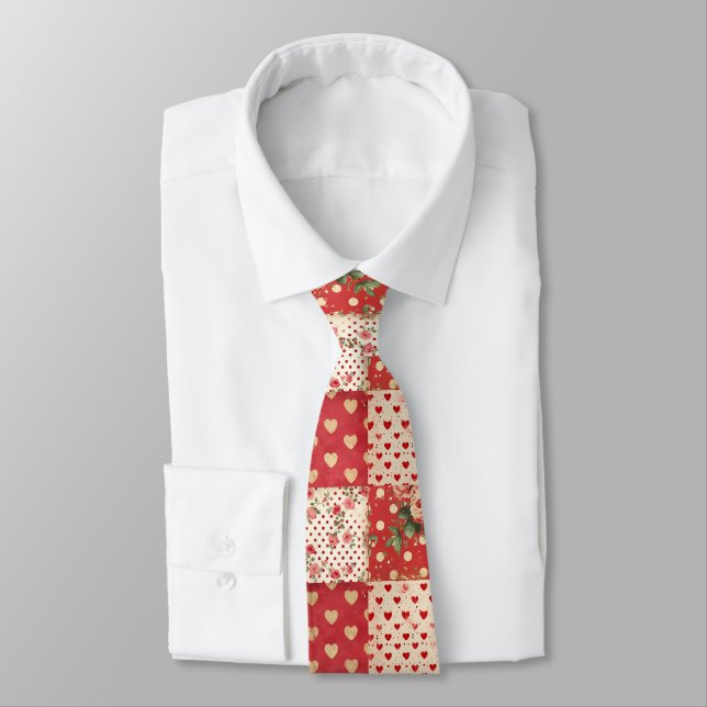 Fun Romantic Red Heart & Spotted   Neck Tie (Tied)