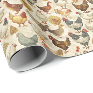 Fun roosters chickens tiled pattern wrapping paper