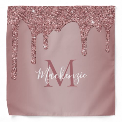 Fun Rose Gold Sparkle Glitter Drips Monogram Bandana