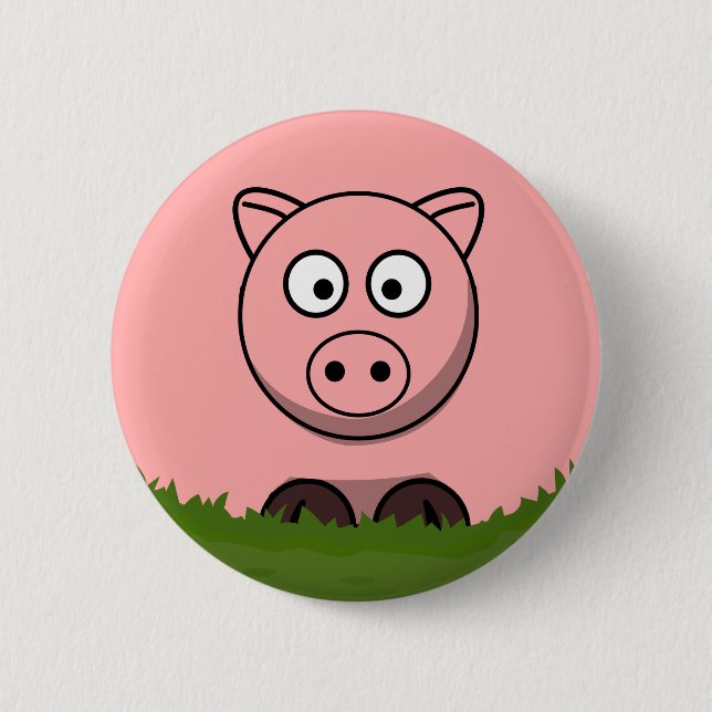 Fun Round Cartoon Pig  Button (Front)