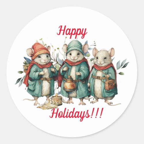 Fun Round Christmas Mice Stickers