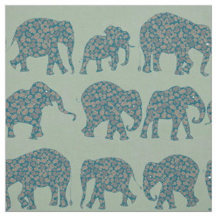 Fun Rows of Paisley Elephants on Green Pattern Fabric