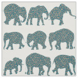 Fun Rows of Paisley Elephants on White Pattern Fabric