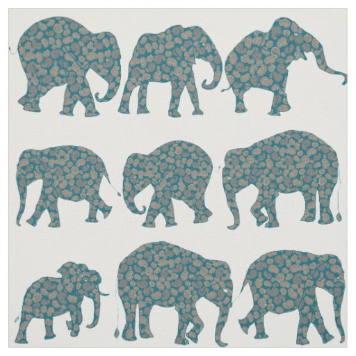 Fun Rows of Paisley Elephants on White Pattern Fabric