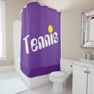 Fun Royal Purple Retro White TENNIS Text Game Ball Shower Curtain