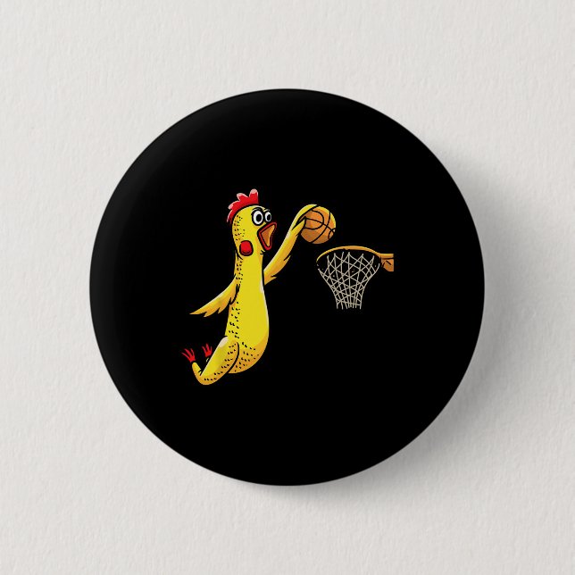 Fun Rubber Chicken Playing Basketball Player Sport Button (Front)