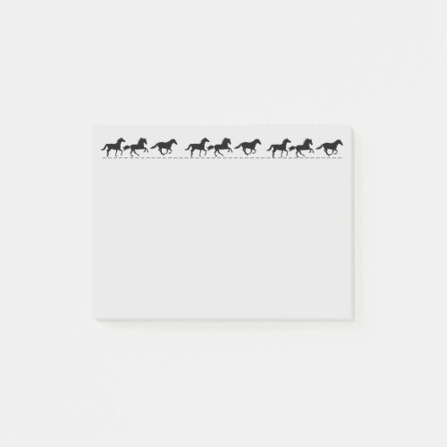 Fun Running Horses Black Silhouette Graphic art Post_it Notes